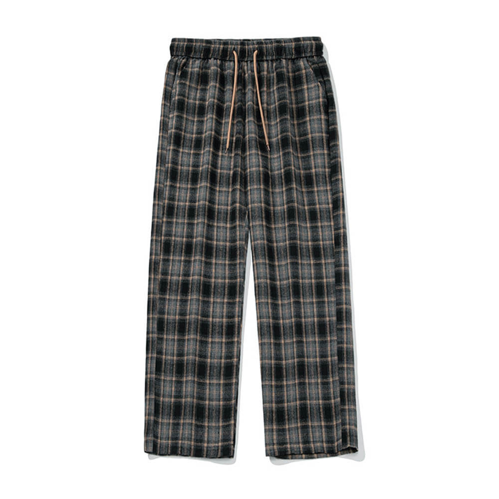 Vintage Brushed Check Loose Straight Pants