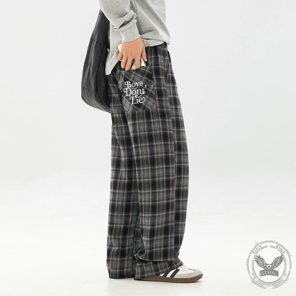 Vintage Brushed Check Loose Straight Pants 01 | Gthic.com