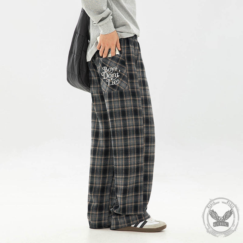 Vintage Brushed Check Loose Straight Pants 01 | Gthic.com