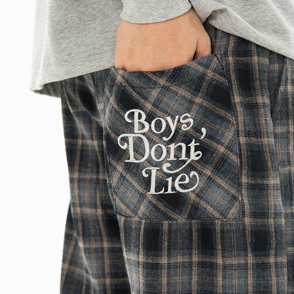 Vintage Brushed Check Loose Straight Pants 03 | Gthic.com