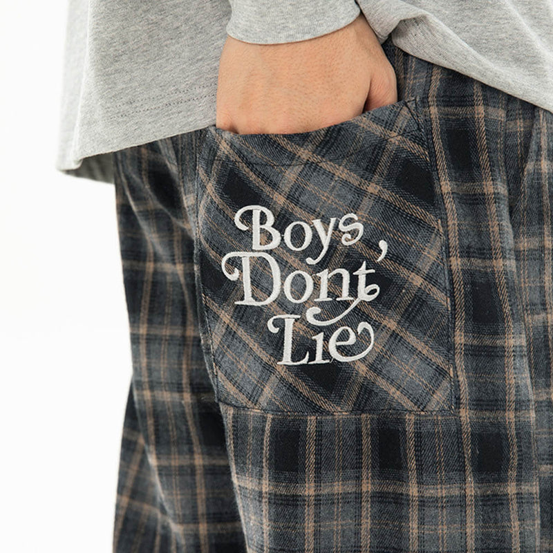 Vintage Brushed Check Loose Straight Pants 03 | Gthic.com