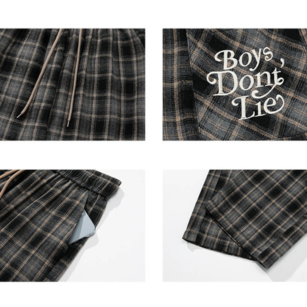 Vintage Brushed Check Loose Straight Pants