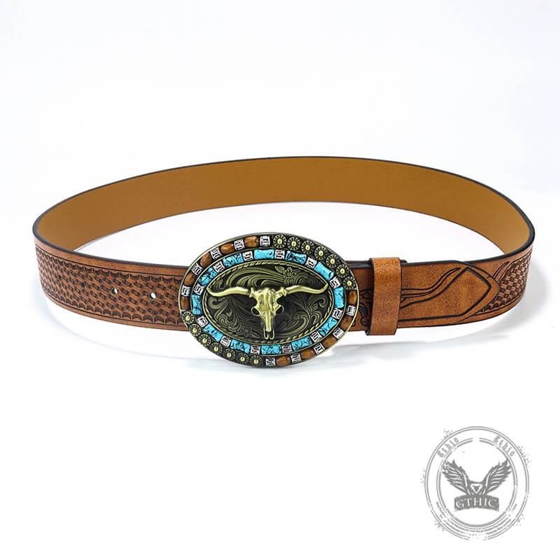 Vintage Bull Head Western Cowboy PU Leather Belt | Gthic.com