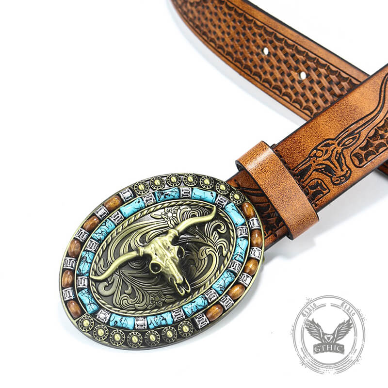 Vintage Bull Head Western Cowboy PU Leather Belt | Gthic.com