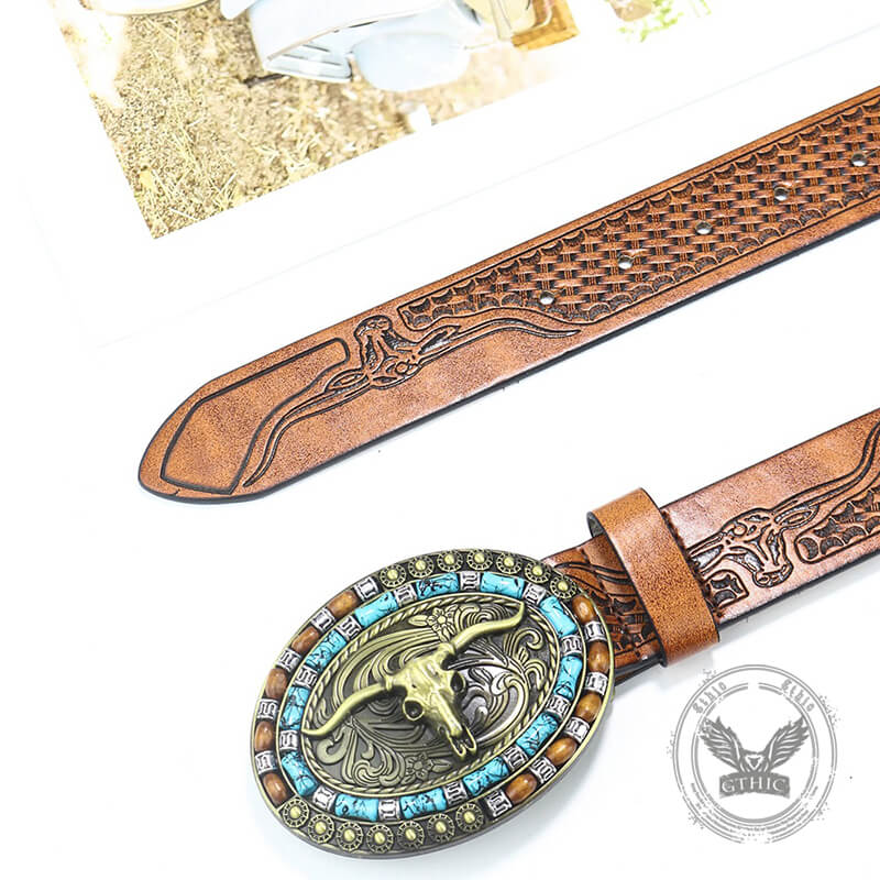 Vintage Bull Head Western Cowboy PU Leather Belt | Gthic.com