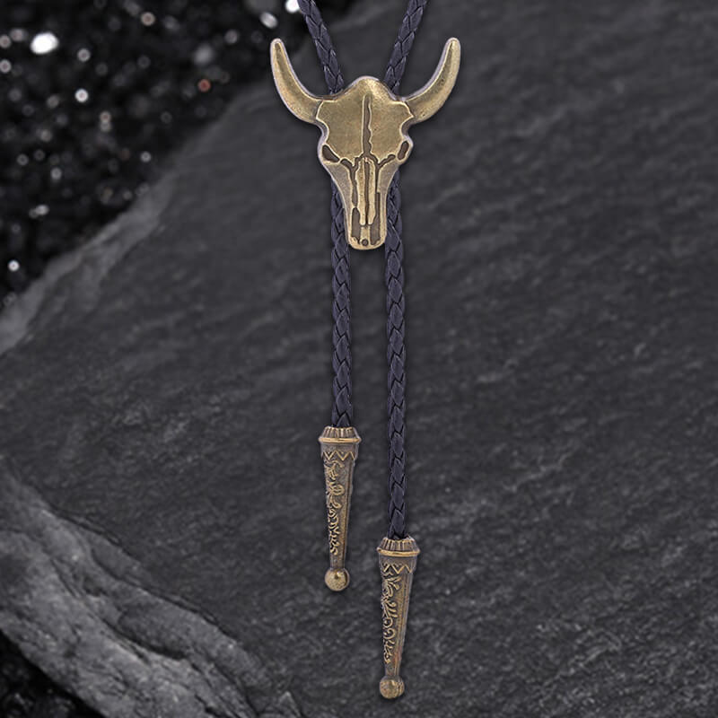 Vintage Bull Skull Western Cowboy Alloy Bolo Tie