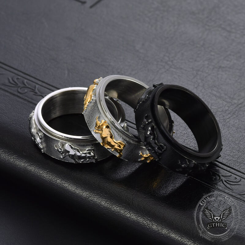 Vintage Bull Stainless Steel Spinner Ring 01 | Gthic.com