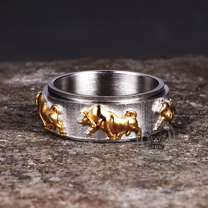 Vintage Bull Stainless Steel Spinner Ring
