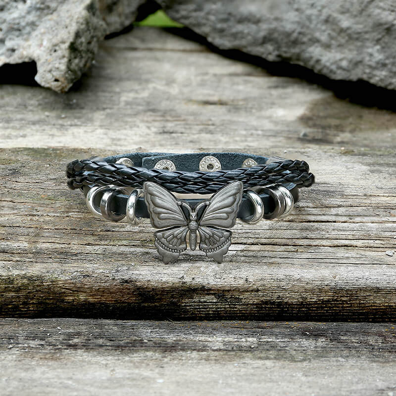 Vintage Butterfly Alloy Leather Bracelet | Gthic.com