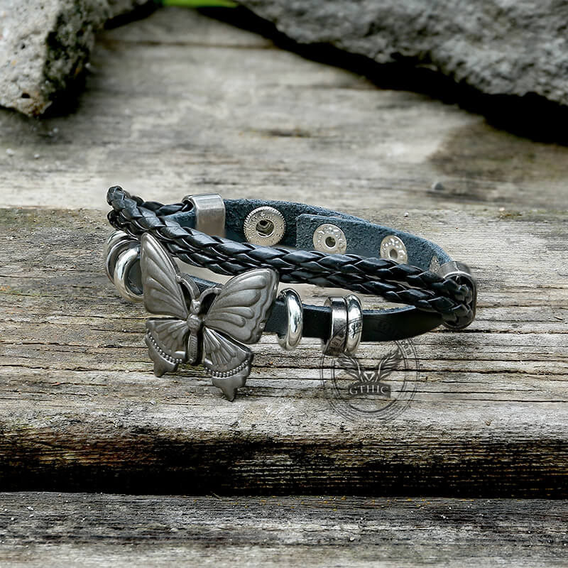 Vintage Butterfly Alloy Leather Bracelet – GTHIC