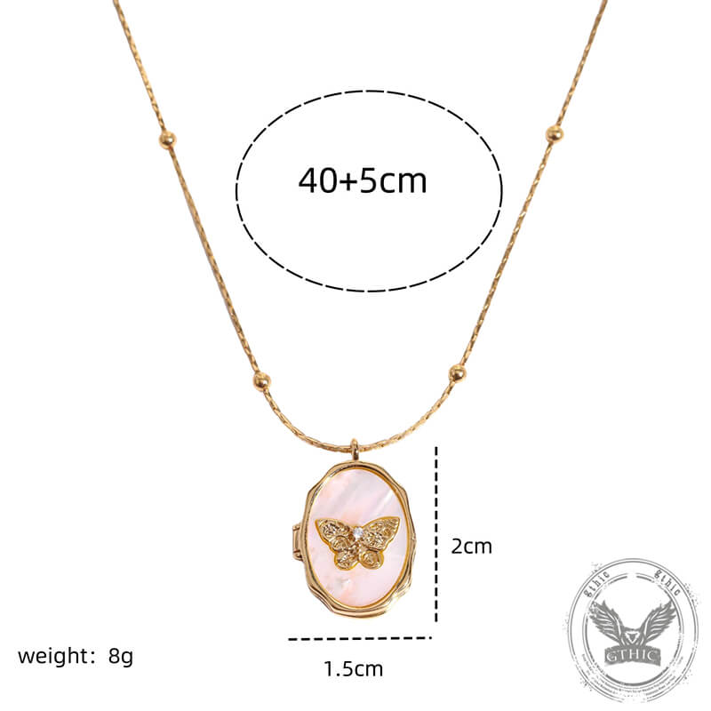 Vintage Butterfly Shell Openable Locket Copper Necklace | Gthic.com