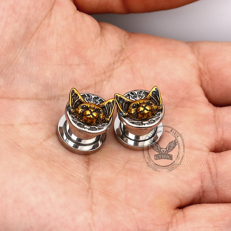 Vintage Cat Head Stainless Steel Ear Gauges | Gthic.com
