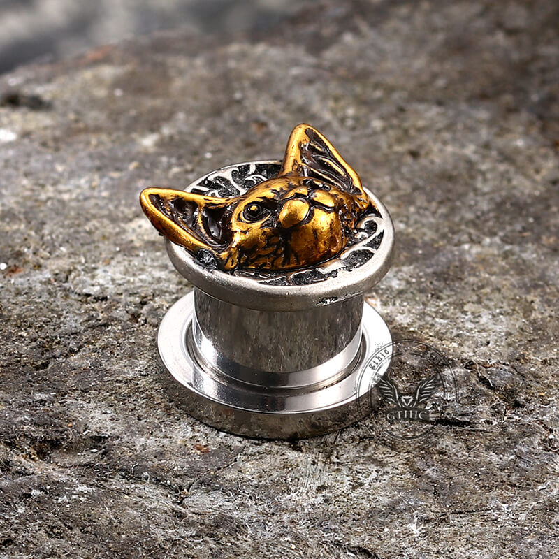 Vintage Cat Head Stainless Steel Ear Gauges | Gthic.com