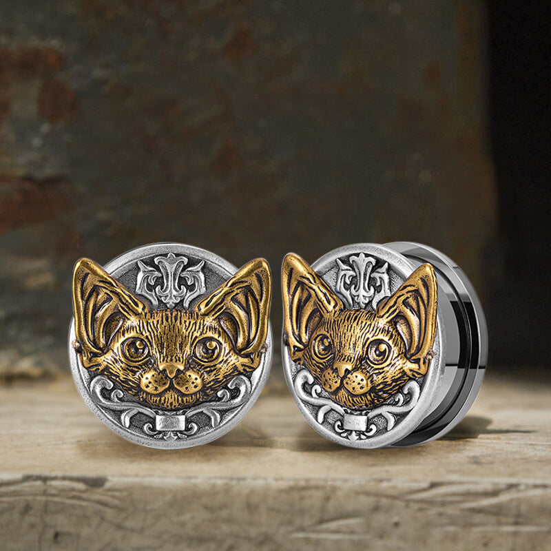 Vintage Cat Head Stainless Steel Ear Gauges | Gthic.com