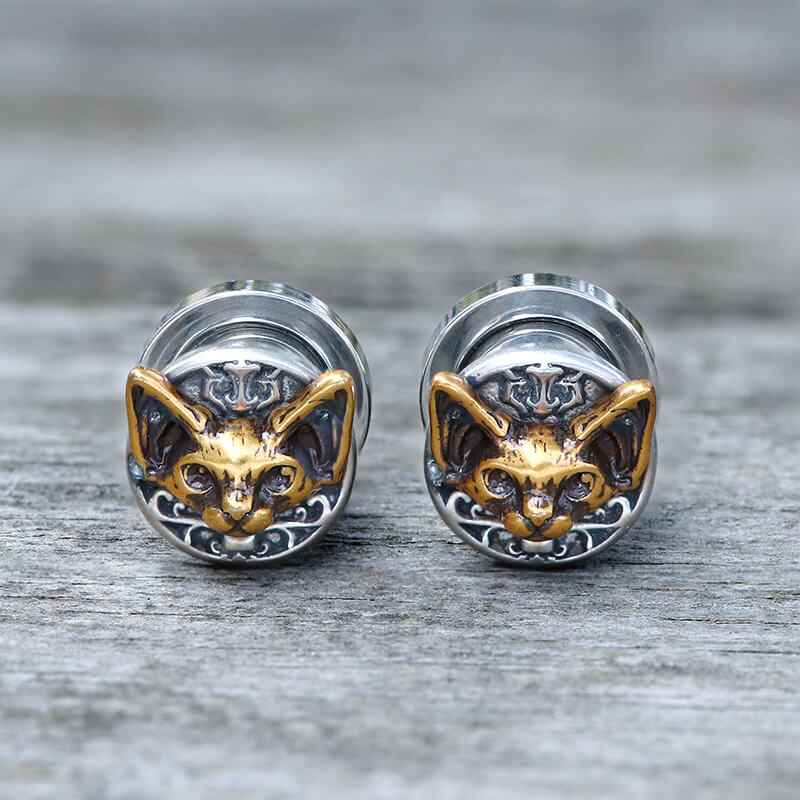 Vintage Cat Head Stainless Steel Ear Gauges | Gthic.com