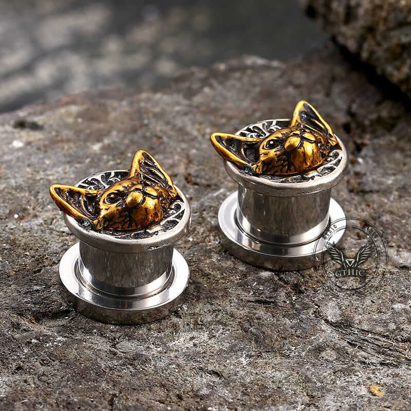 Vintage Cat Head Stainless Steel Ear Gauges | Gthic.com