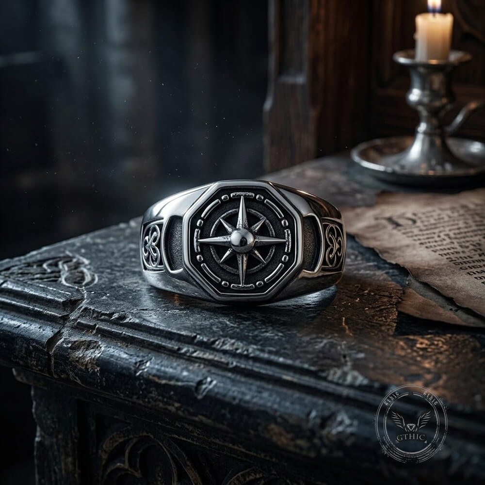 Vintage Celtic Knot Compass Stainless Steel Ring
