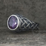 Vintage Celtic Knot Gemstone Sterling Silver Ring