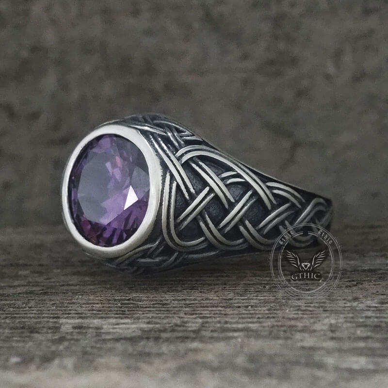 Vintage Celtic Knot Gemstone Sterling Silver Ring