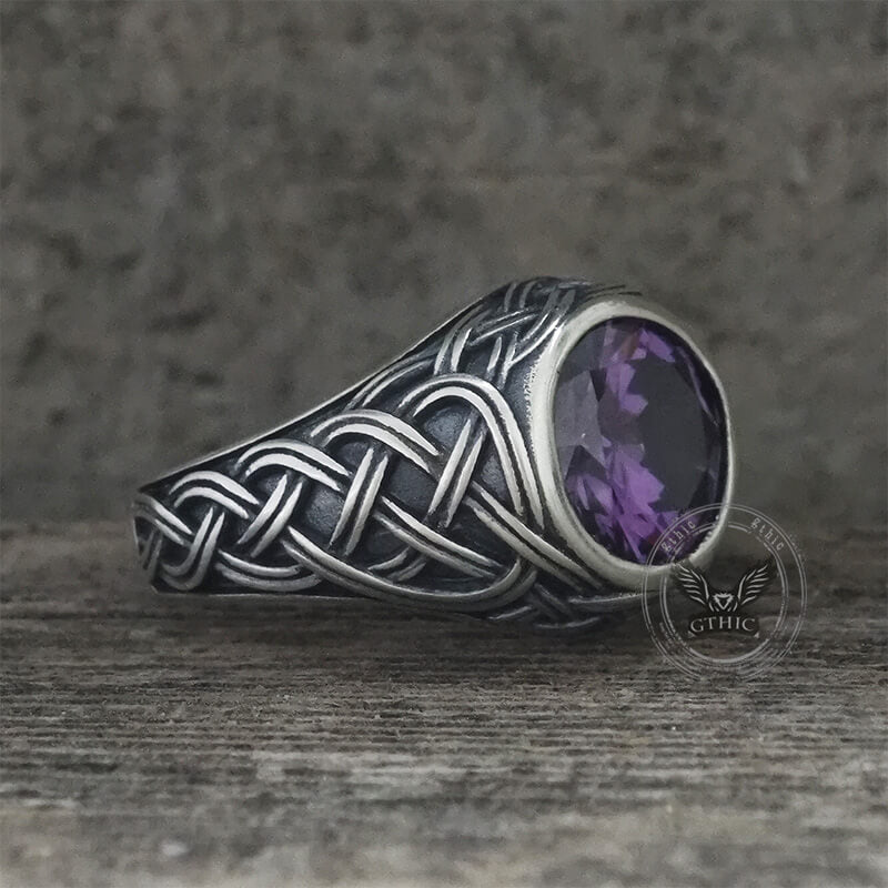 Vintage Celtic Knot Gemstone Sterling Silver Ring