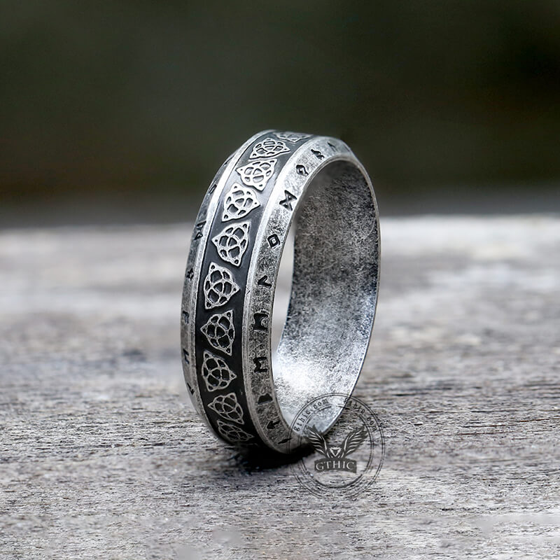 Vintage Celtic Knot Runes Stainless Steel Viking Ring | Gthic.com