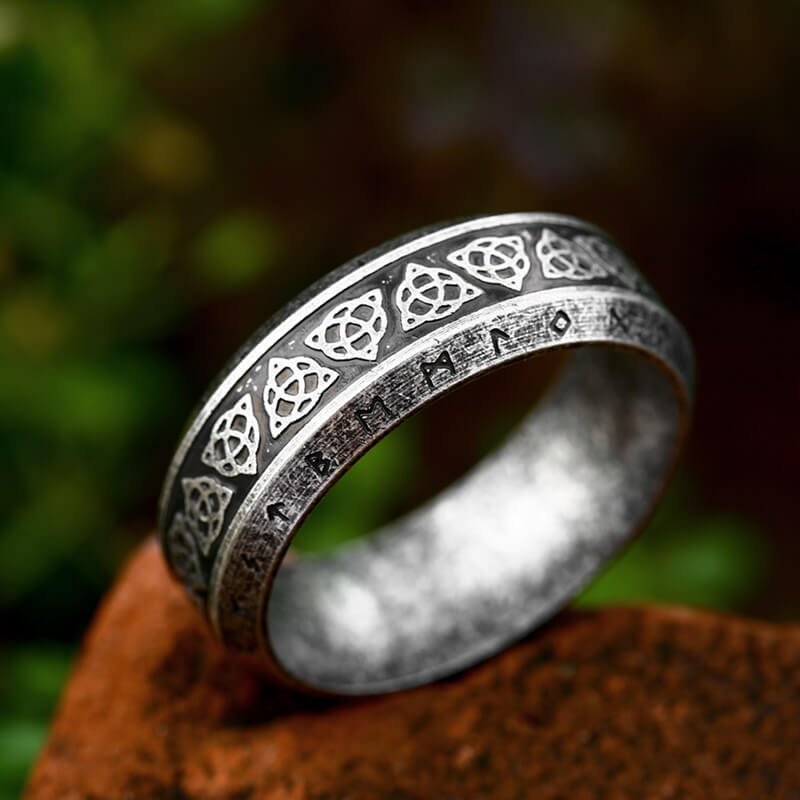 Vintage Celtic Knot Runes Stainless Steel Viking Ring | Gthic.com