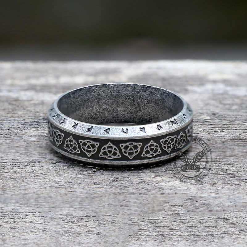 Vintage Celtic Knot Runes Stainless Steel Viking Ring | Gthic.com