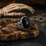 Vintage Chain Black Gemstone Stainless Steel Ring | Gthic.com