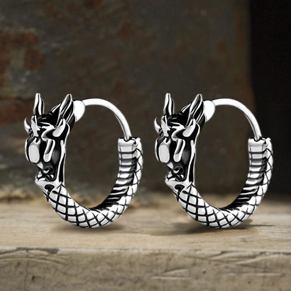 Vintage Chinese Dragon Design Stainless Steel Earrings | Gthic.com