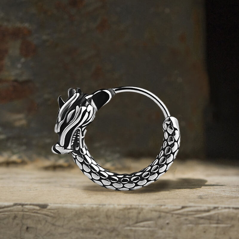 Vintage Chinese Dragon Design Stainless Steel Earrings | Gthic.com