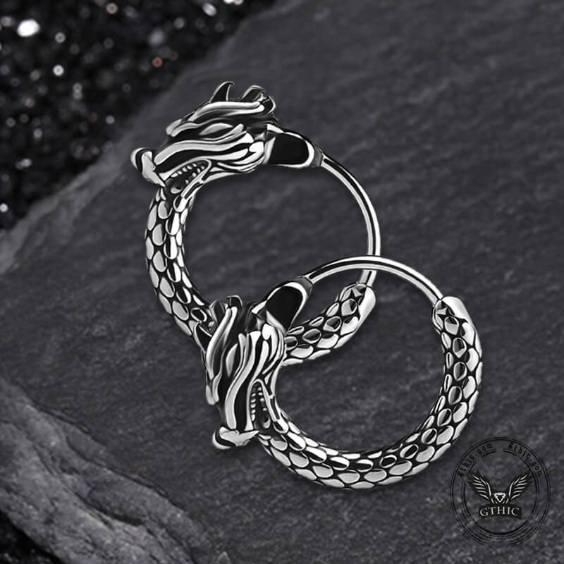 Vintage Chinese Dragon Design Stainless Steel Earrings | Gthic.com