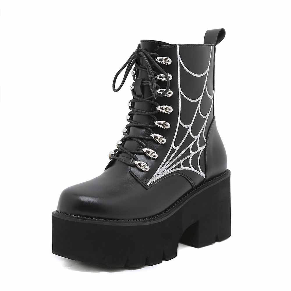 Vintage Chunky Heel Spiderweb Pattern Martin Boots – GTHIC