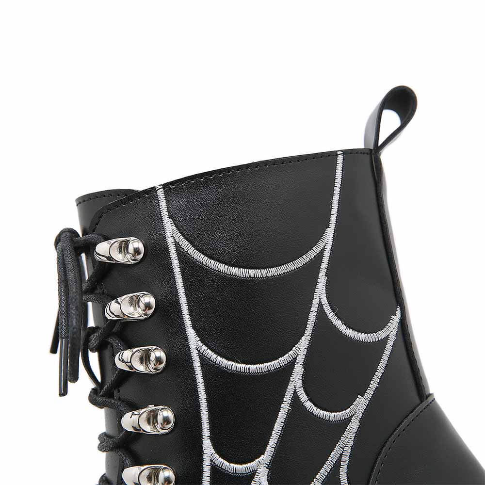 Vintage Chunky Heel Spiderweb Pattern Martin Boots