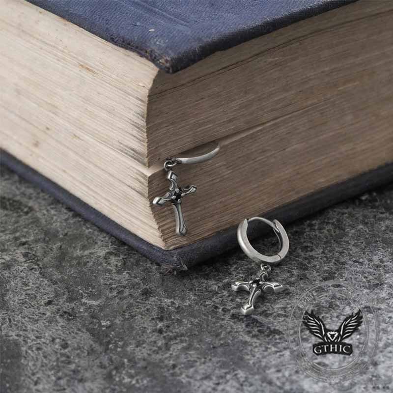 Vintage Claw-Set Gemstone Cross Sterling Silver Earrings | Gthic.com