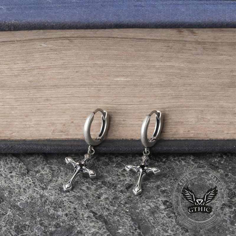 Vintage Claw-Set Gemstone Cross Sterling Silver Earrings | Gthic.com