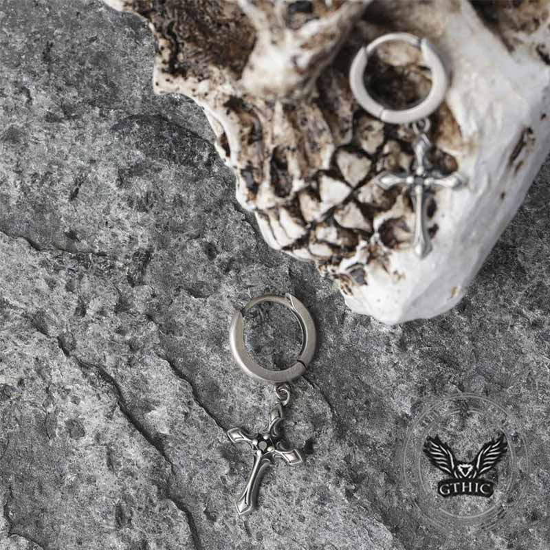 Vintage Claw-Set Gemstone Cross Sterling Silver Earrings | Gthic.com