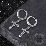 Vintage Claw-Set Gemstone Cross Sterling Silver Earrings