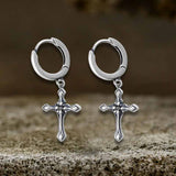 Vintage Claw-Set Gemstone Cross Sterling Silver Earrings