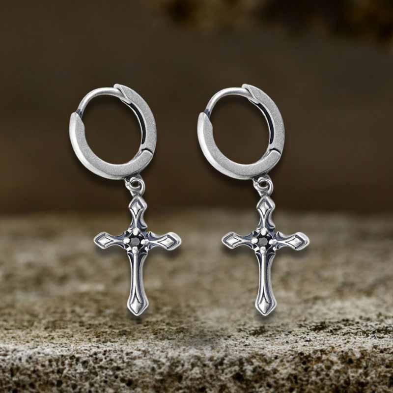 Vintage Claw-Set Gemstone Cross Sterling Silver Earrings
