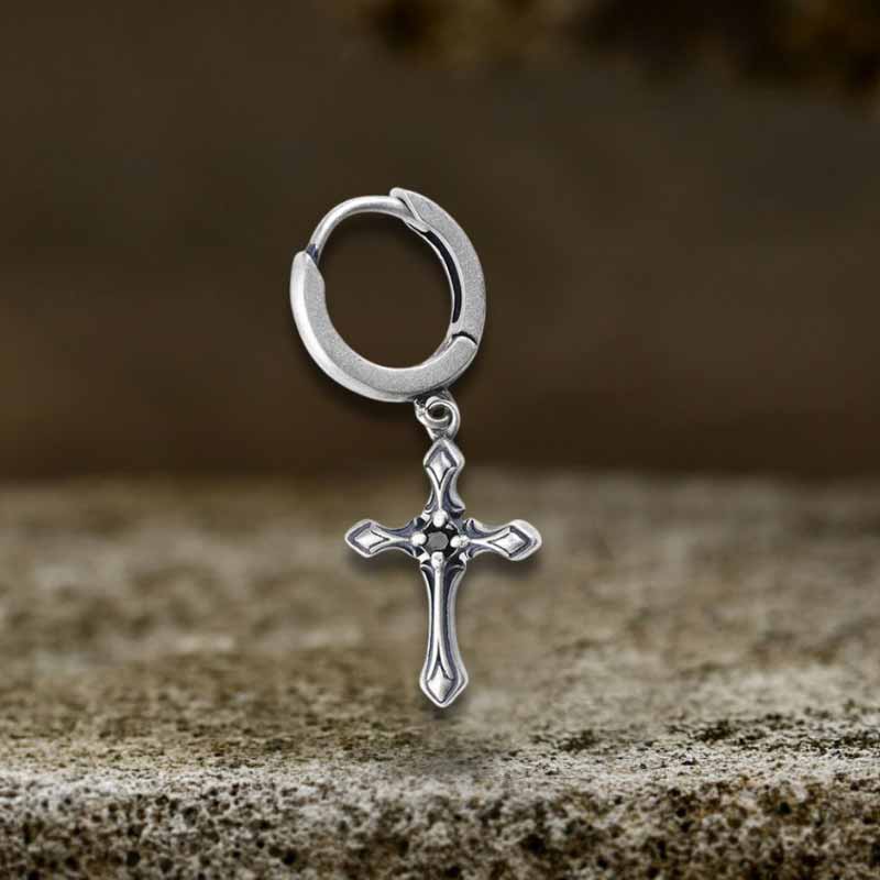 Vintage Claw-Set Gemstone Cross Sterling Silver Earrings