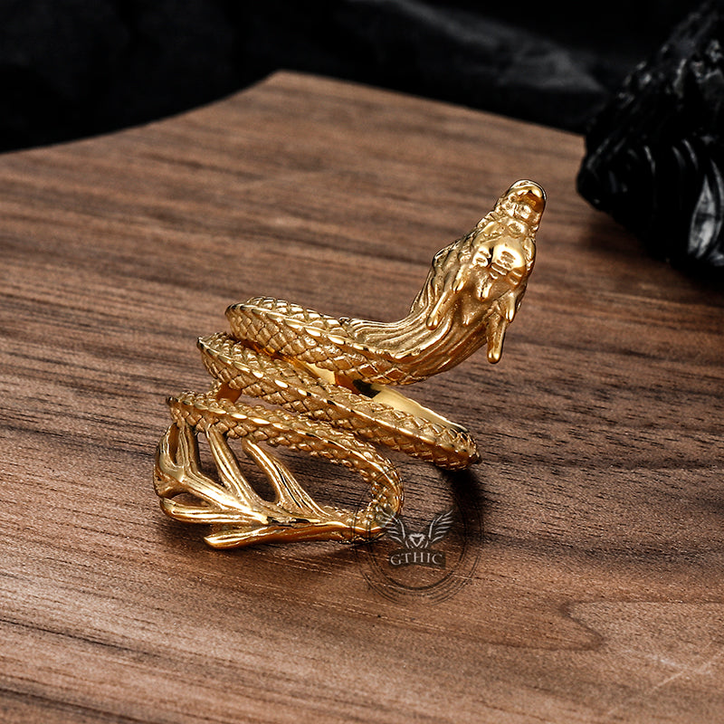 Vintage Coiled Chinese Dragon Stainless Steel Ring