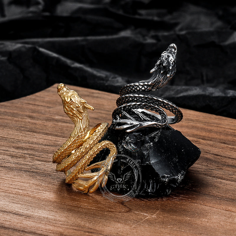 Vintage Coiled Chinese Dragon Stainless Steel Ring