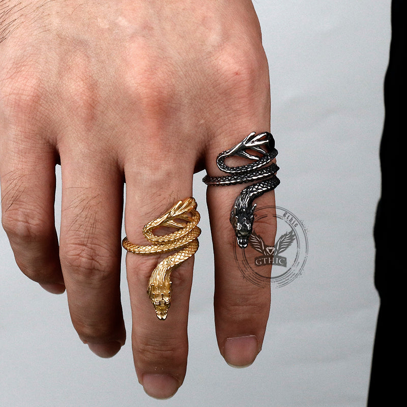 Vintage Coiled Chinese Dragon Stainless Steel Ring