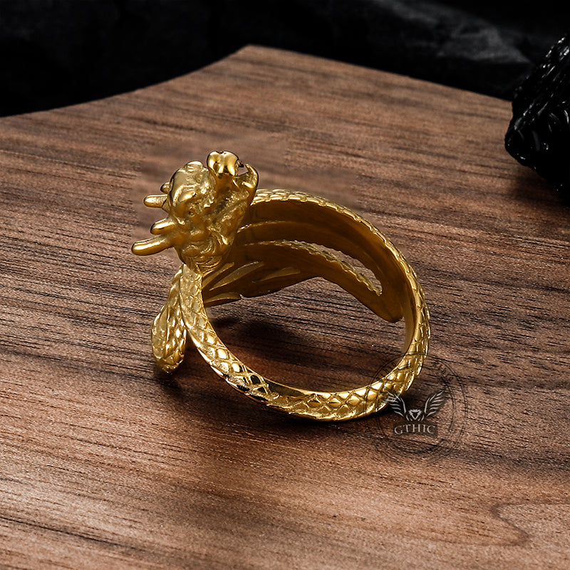 Vintage Coiled Chinese Dragon Stainless Steel Ring