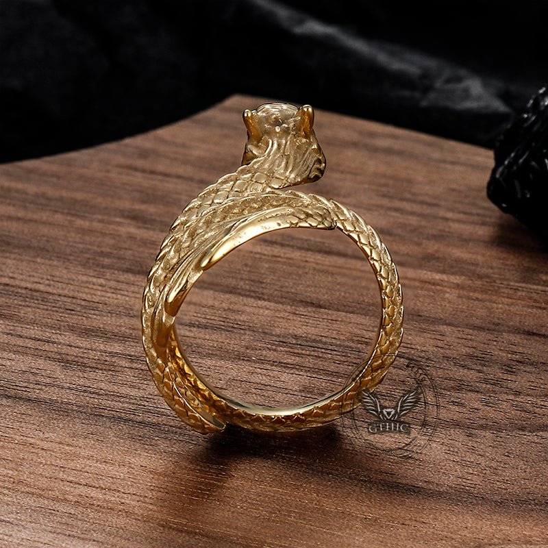 Vintage Coiled Chinese Dragon Stainless Steel Ring