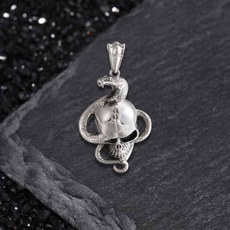 Vintage Coiled Snake Skull Stainless Steel Pendant