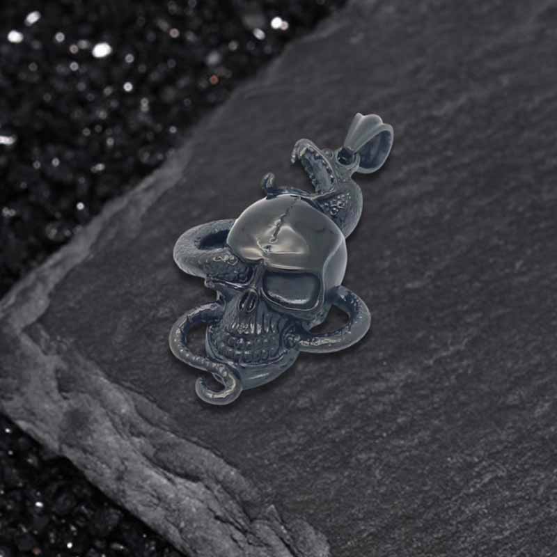 Vintage Coiled Snake Skull Stainless Steel Pendant
