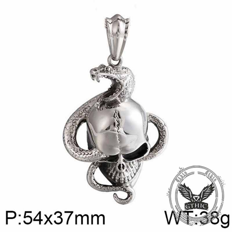 Vintage Coiled Snake Skull Stainless Steel Pendant