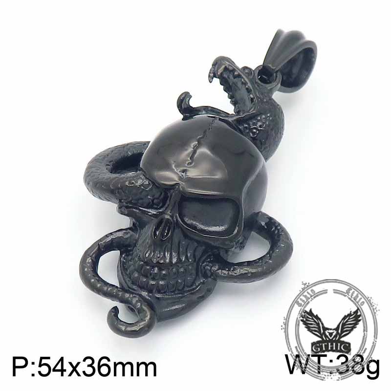 Vintage Coiled Snake Skull Stainless Steel Pendant