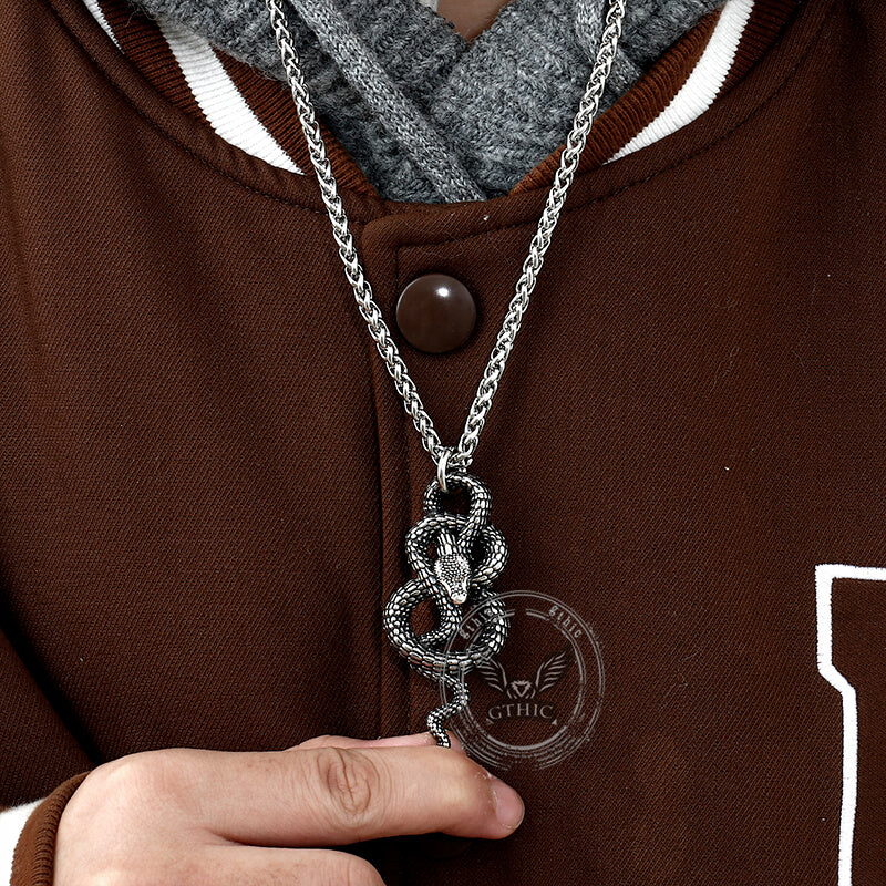 Vintage Coiled Snake Stainless Steel Pendant | Gthic.com
